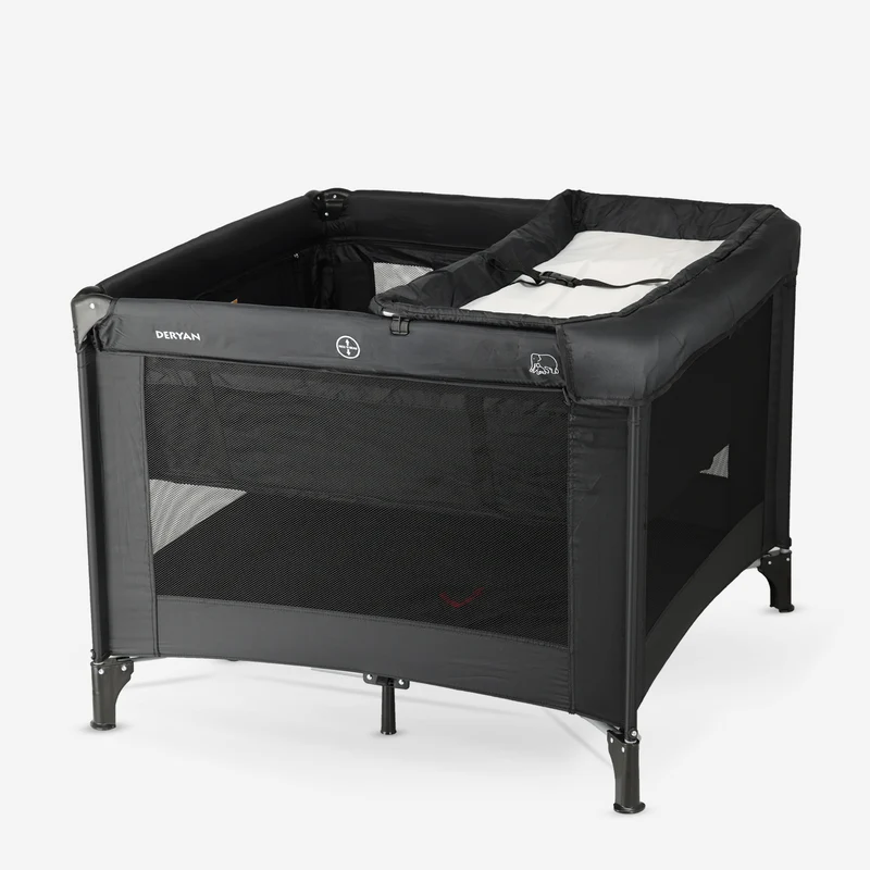 Hopfällbar lekhage 100x100 cm med bottenförhöjare – svart