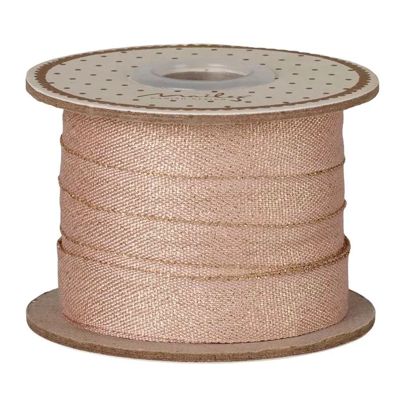Maileg Gavebånd - 13mm/10m - Lys Rosa/Guld