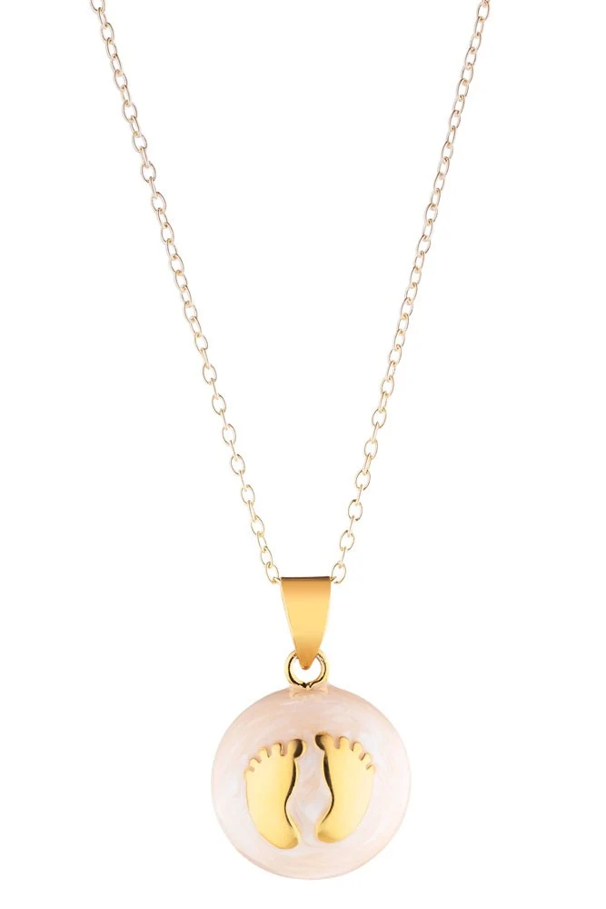 Μουσικό Μενταγιόν Εγκυμοσύνης Babyfeet Gold-Pink Enamel