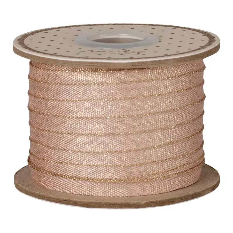Maileg Gavebånd - 6mm/25m - Lys Rosa/Guld