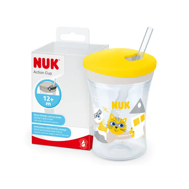 Nuk Action Cup Training Cup +12 Months Cat (Yellow), 230 ml