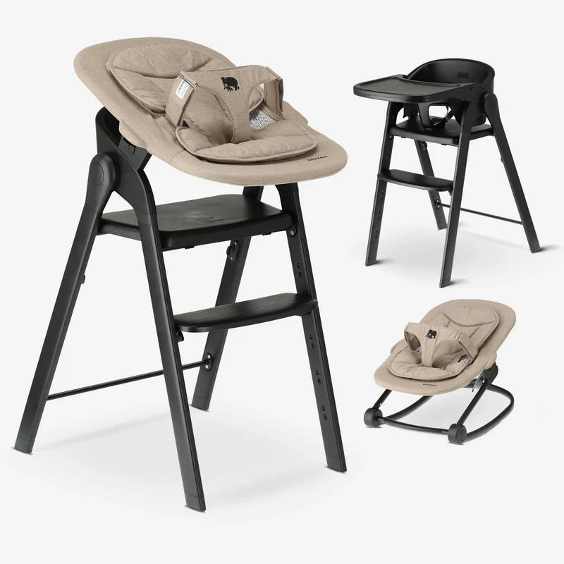 DERYAN barnstol med gungfunktion – Svart/Nougat