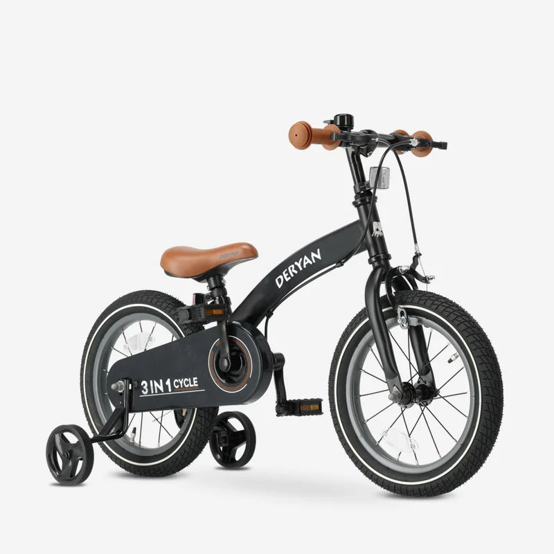 Lyxig barncykel 14 tum - 3 i 1 - gångcykel Svart