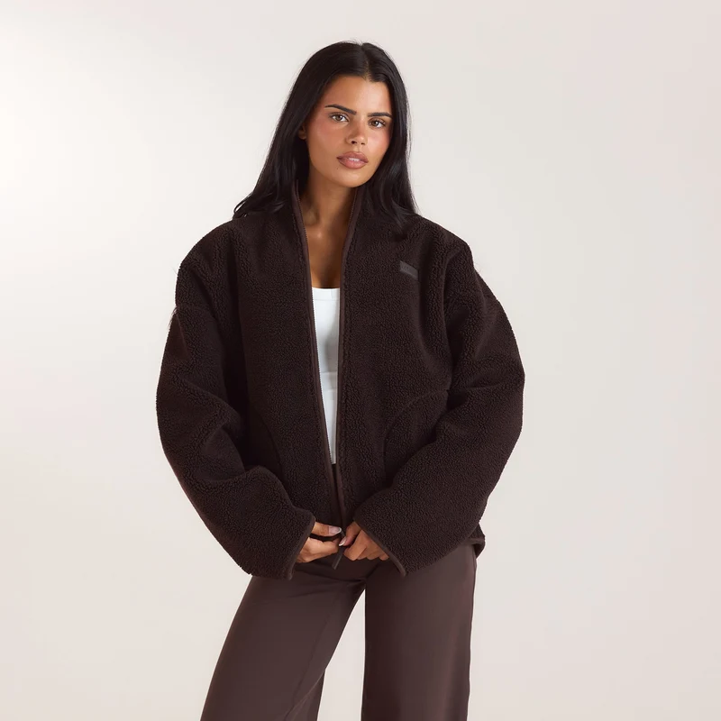 Teddy-Fleece jacka med dragkedja - Choklad