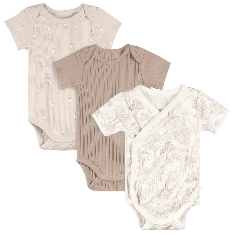 Just Born Neutral 3-Pack Kimono Bodysuits - TAN