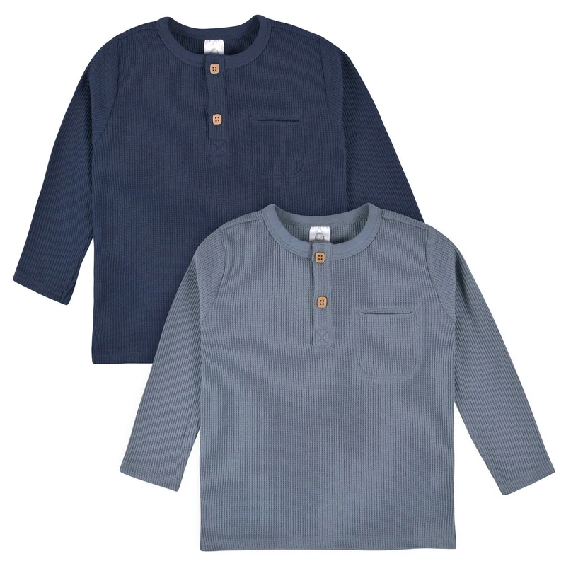 Gerber Childrenswear - GRAY & BLUE 2PK WAFFLE KNIT HENLEYS