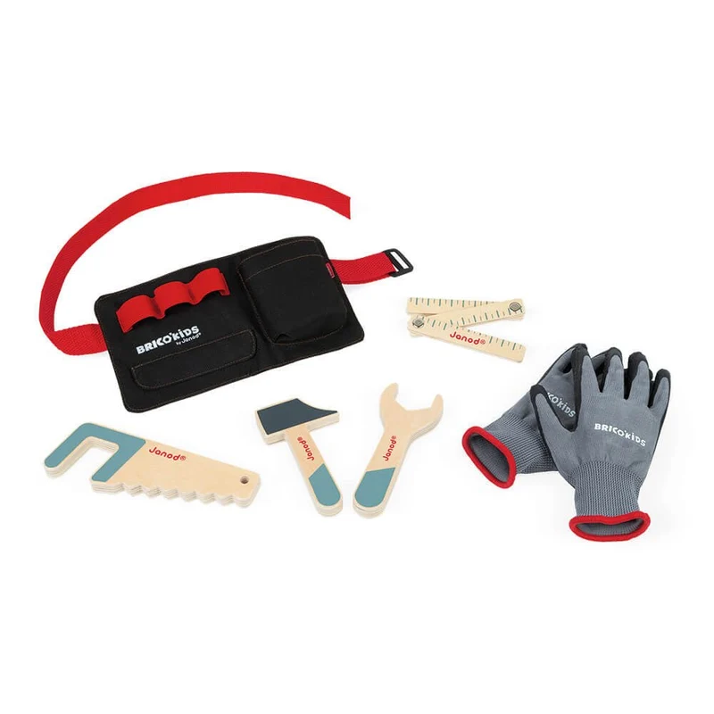 Janod - DIY Tool Belt With Wooden Tools And Gloves