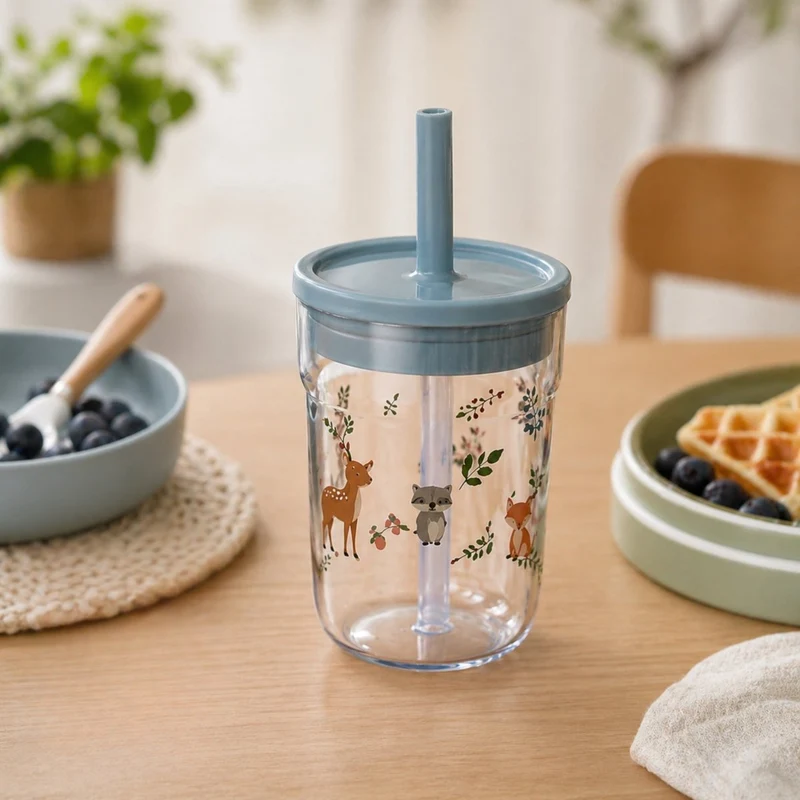 Barneglass med sugerör blå Mio 250 ml