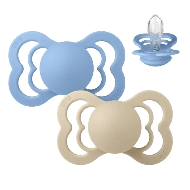 BIBS Symmetrisk Supreme napp - 2-Pack - strl. 2 - Silikon - Vanilj/Himmelsblå