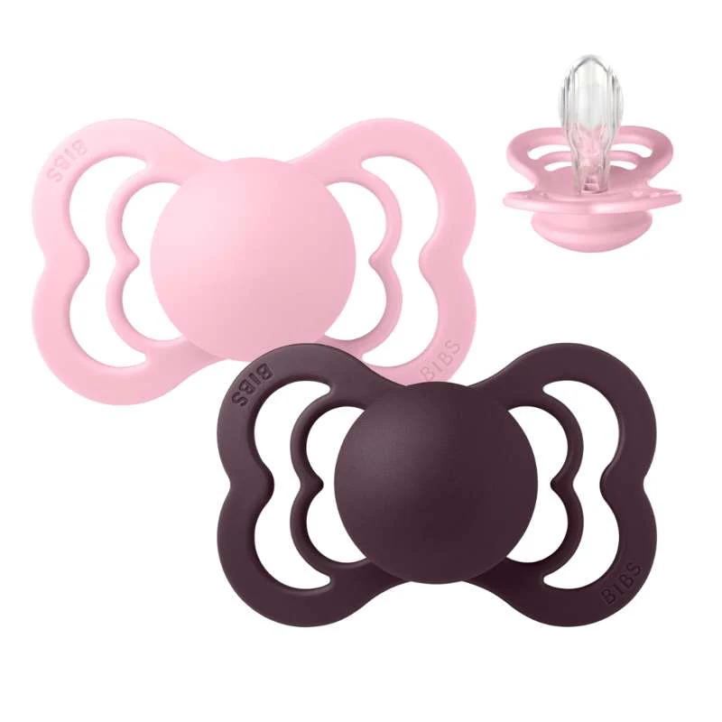 BIBS Symmetrisk Supreme napp - 2-Pack - strl. 2 - Silikon - Baby Pink/Plum