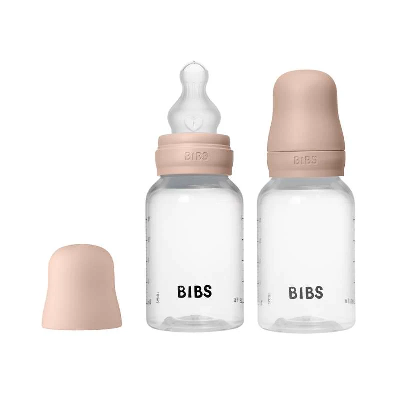 BIBS Bottle - Baby Bottle Set - Plastic - 2-Pack - Silicone/Slow Flow/Round - 150ml - Blush