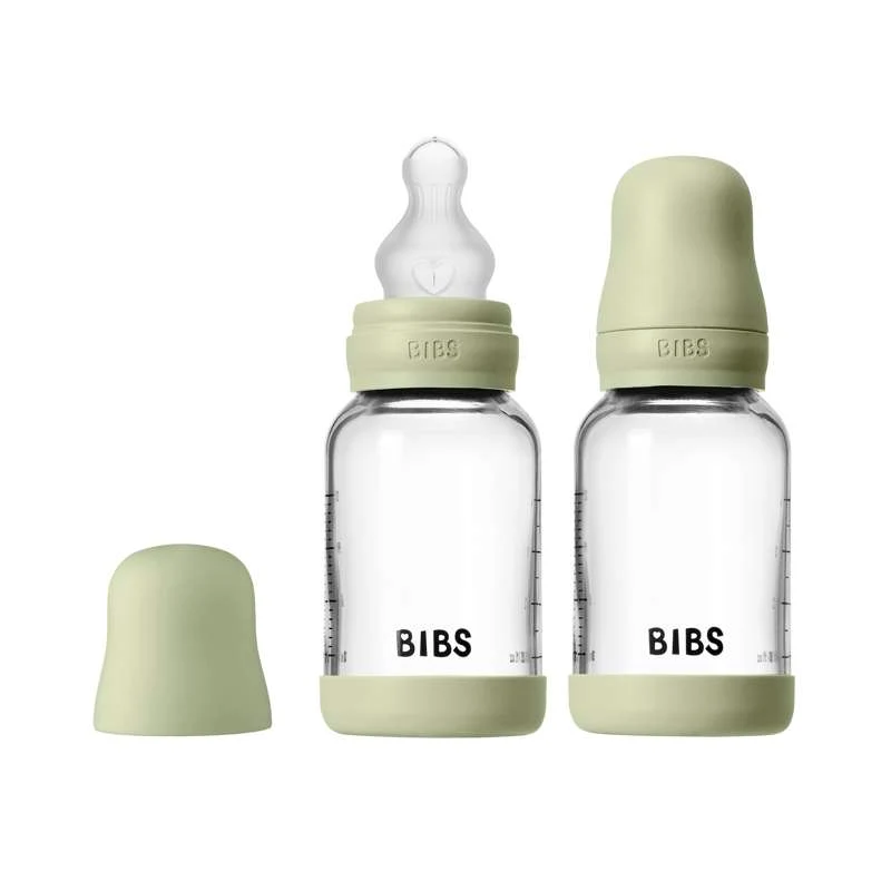 BIBS Bottle - Sutteflaskesæt - Glas - 2-pak - Silikone/Slow Flow/Rund - 120ml - Sage