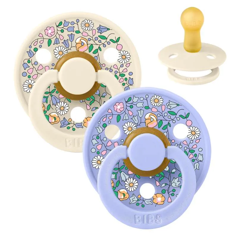 BIBS Rund Colour napp - 2-Pack - strl. 2 - naturgummi - Liberty - Chloe Meadow/Ivory Mix
