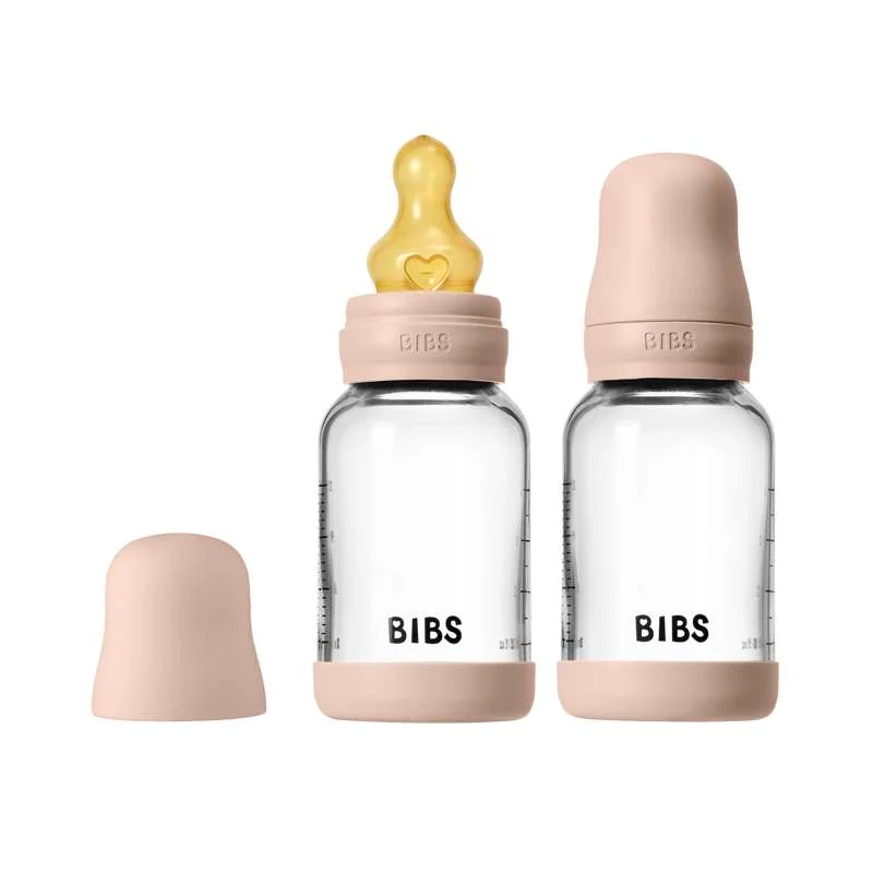 BIBS Bottle - Nappflasksset - Glas - 2-pack - naturgummi/Slow Flow/Rund - 120ml - Blush