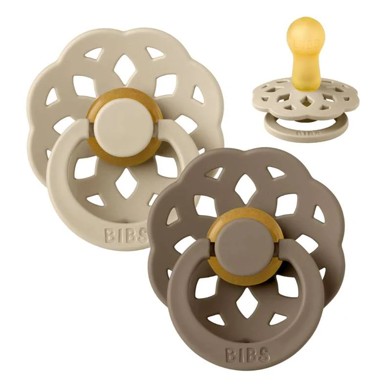 BIBS Round Boheme Pacifier - 2-Pack - Size 2 - Natural Rubber - Vanilla/Dark Oak