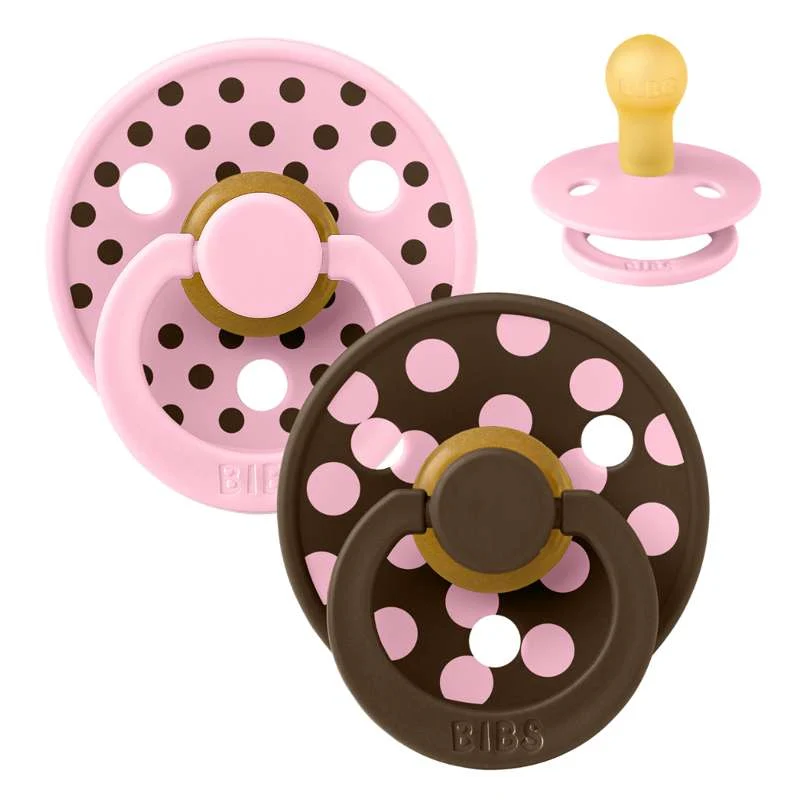 BIBS Round Colour pacifier - 2-Pack - sz. 1 - natural rubber - Polka Studio - Baby Pink/Mocha