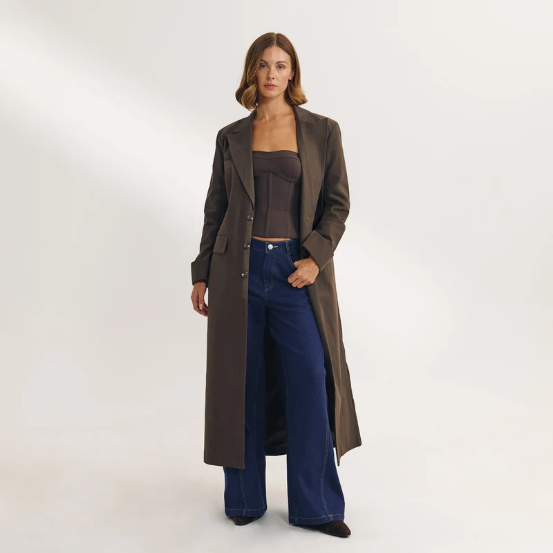 Oversized Longline Blazer - Mörkbrun