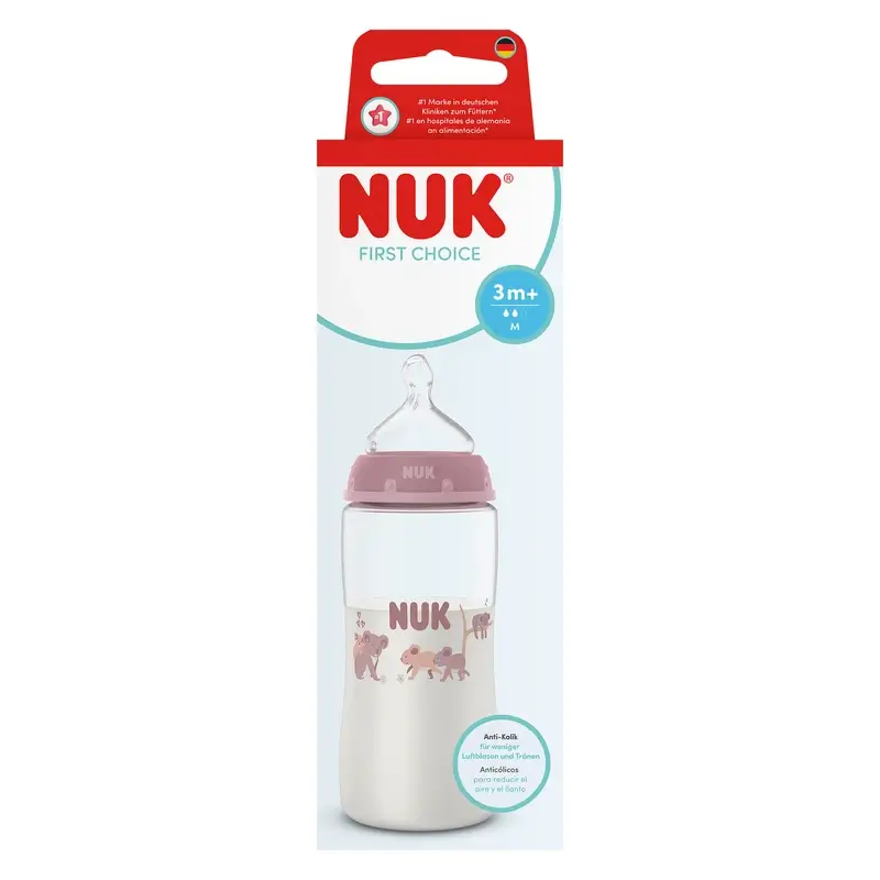 NUK First Choice+ 300 ml Baby Bottle, M Teat, 3m+, Koala