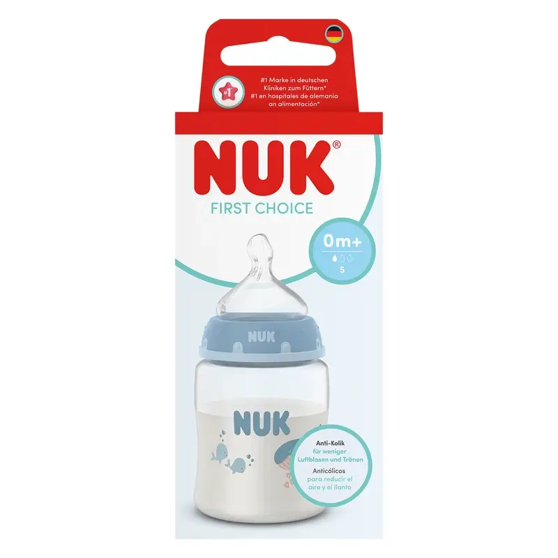 NUK First Choice+ 150 ml Baby Bottle, Size S Teat, 0m+, Whale