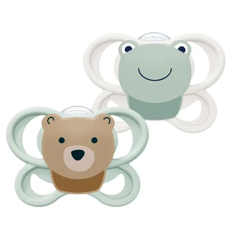 NUK Perfect Match Air Silicone Dummy T1 0–6 months Bear/Frog, 2 pcs
