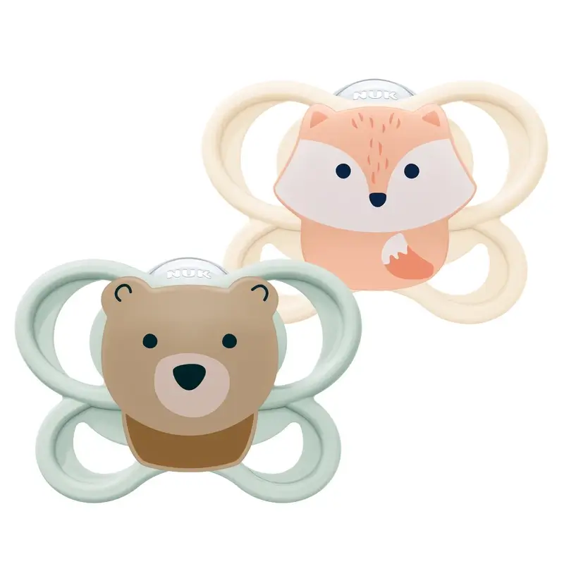 NUK Perfect Match Air Silicone Dummy T0 0–2 months Fox/Bear, 2 pcs