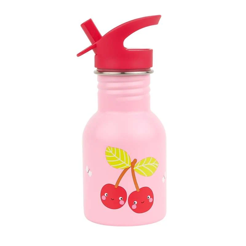 A Little Lovely Company Enkelskikts stålflaska - 350 ml - Happy Cherries