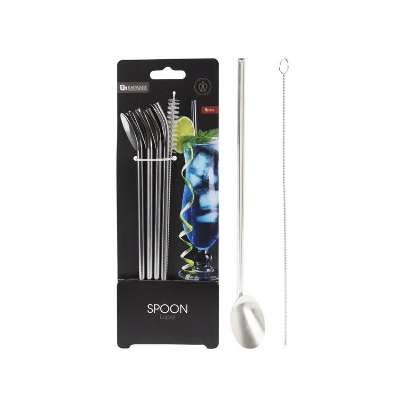4-pack sugetrör med sked och borste 21,5 cm