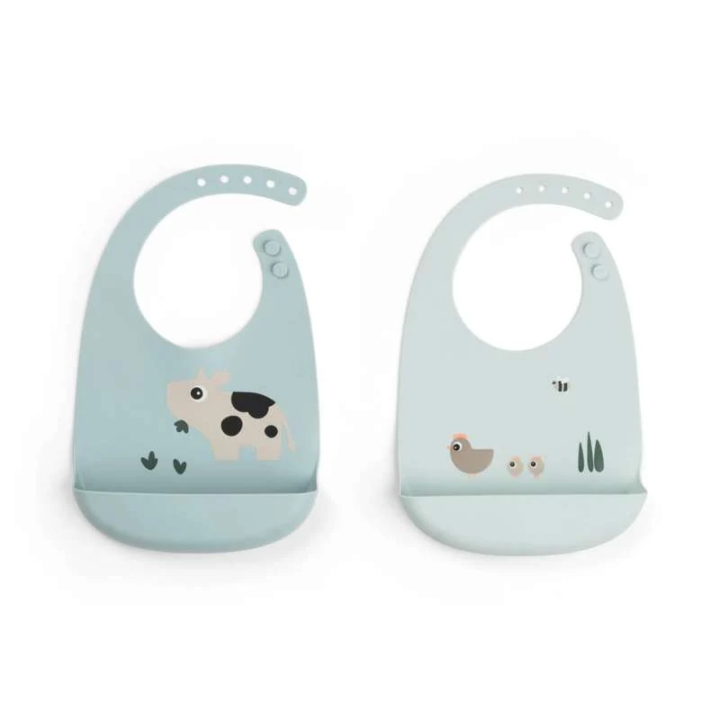 Done by Deer Bib - 2 pcs. - Silicone - Tiny Farm - Blue