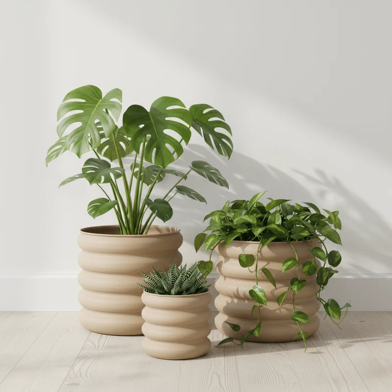 3-pk ljusbrun galvaniserat järn blomkrukor set