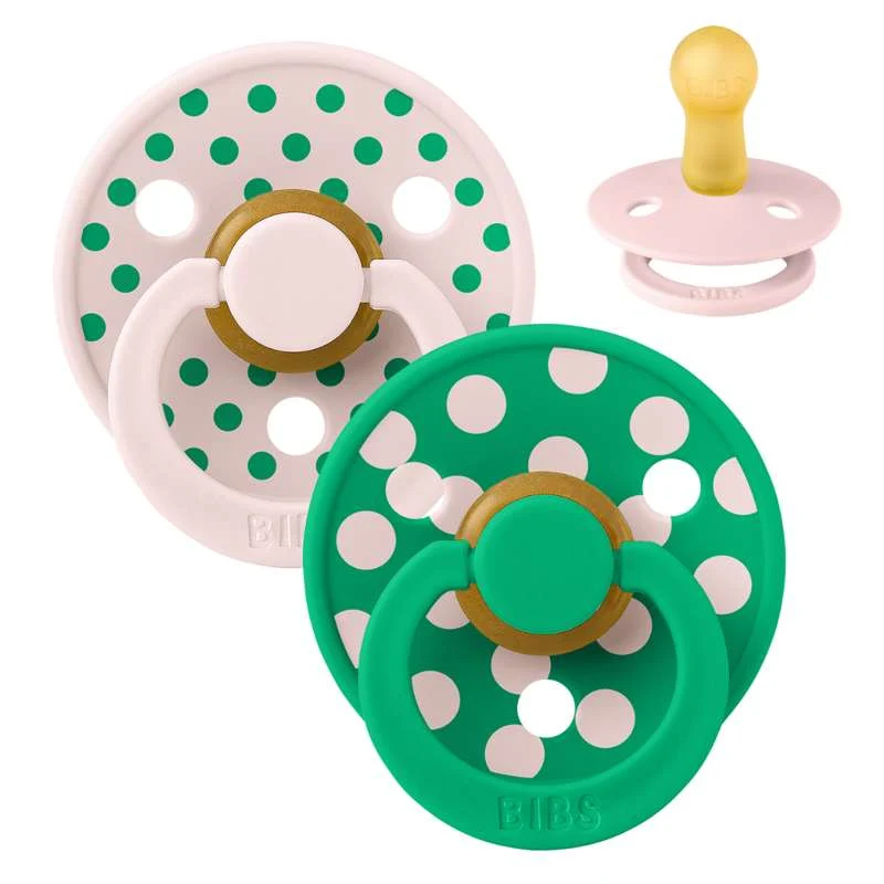 BIBS Round Colour pacifier - 2-Pack - sz. 2 - natural rubber - Polka Studio - Petal/Cactus