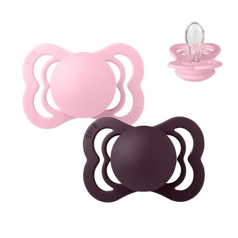 BIBS Symmetrisk Supreme napp - 2-Pack - strl. 1 - Silikon - Baby Pink/Plum
