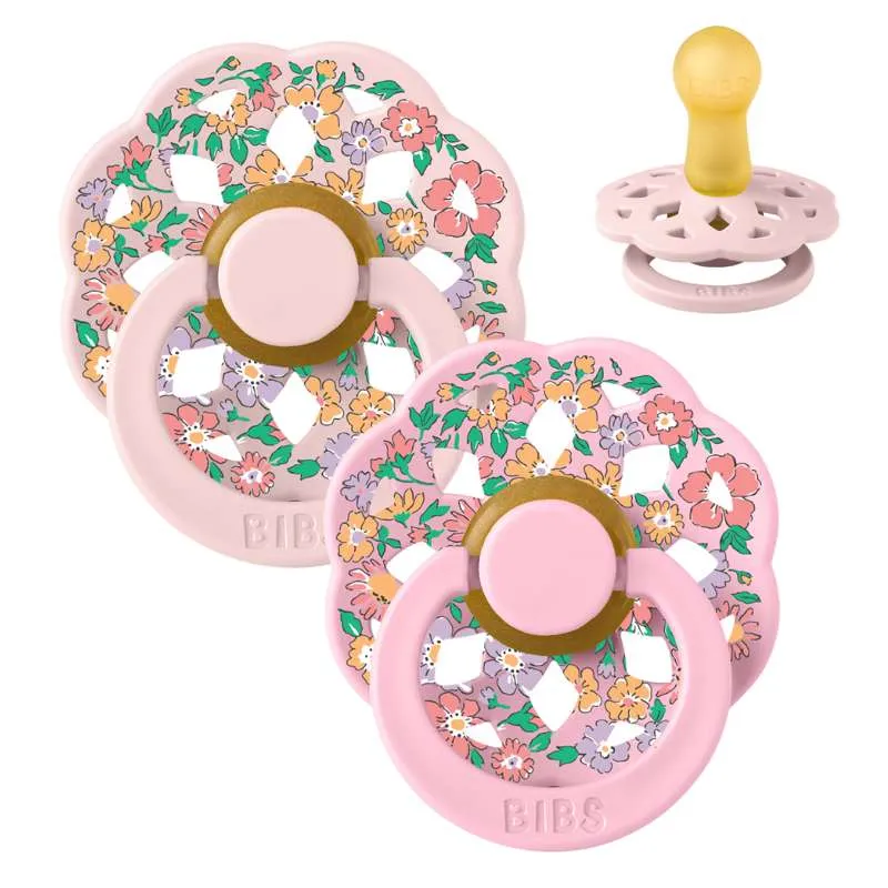 BIBS Round Bohemian pacifier - 2-Pack - sz. 2 - natural rubber - Liberty - Oscar Meadow/Blossom Mix