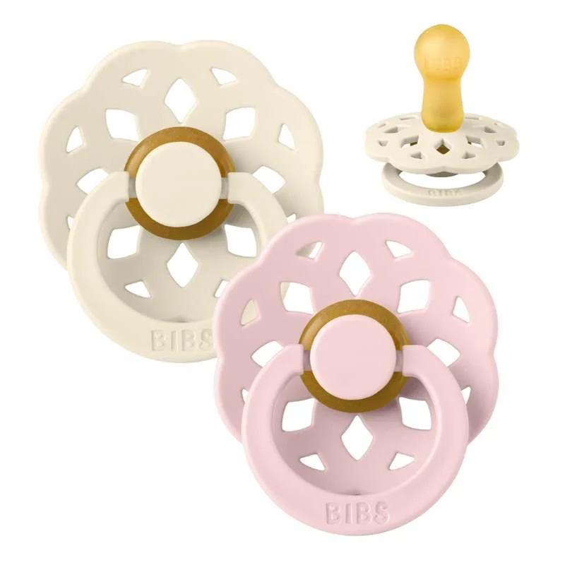 BIBS Round Boheme Pacifier - 2-Pack - Size 2 - Natural Rubber - Ivory/Blossom