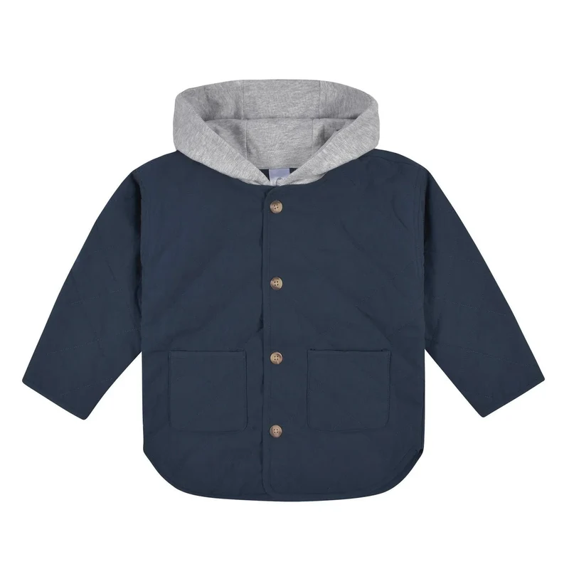Gerber Childrenswear Navy Quilted Hooded Jacket Set