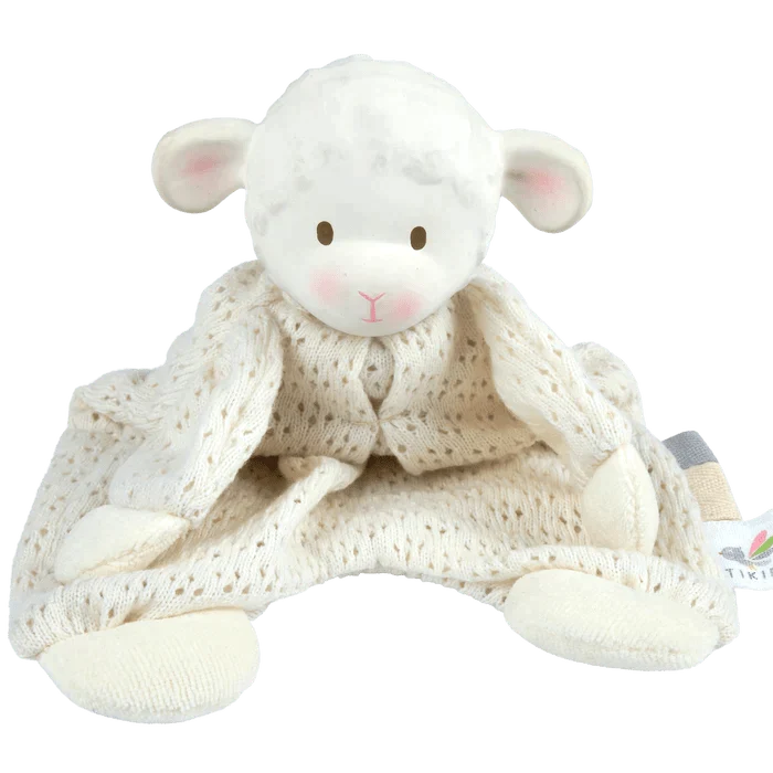 Tikiri Bahbah the Lamb Baby Lovey with Organic Natural Rubber Teether Head