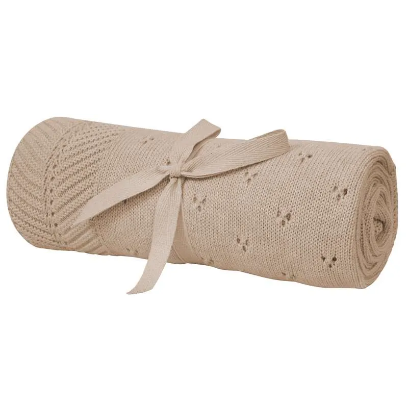 Oh'Naturel Stickad Babytäcke - Ekologisk Bomull - 80x100 cm. - Sand