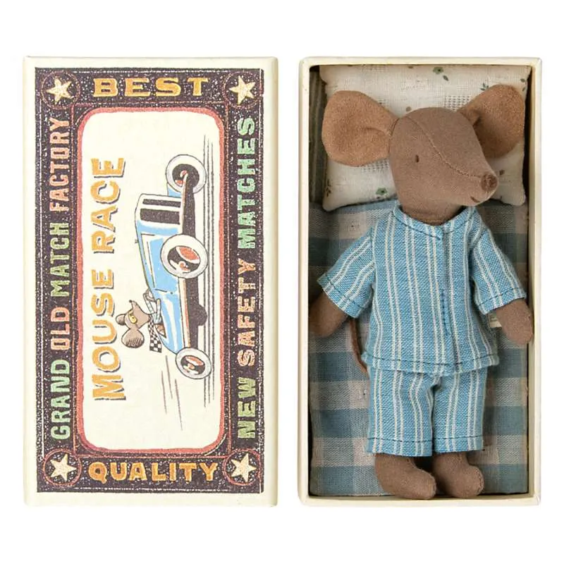 Maileg Big Brother Mouse in Box - Blue Pajamas