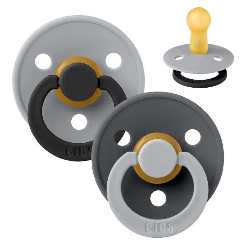 BIBS Round Colour Pacifier - Size 2 - Natural Rubber - Fusion Studio - Cloud/Iron Mix
