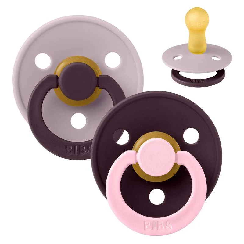BIBS Round Colour Pacifier - Size 2 - Natural Rubber - Fusion Studio - Dusky Lilac/Plum Mix