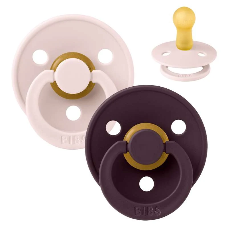 BIBS Round Colour Pacifier - 2-Pack - Str. 2 - Natural Rubber - Petal/Plum