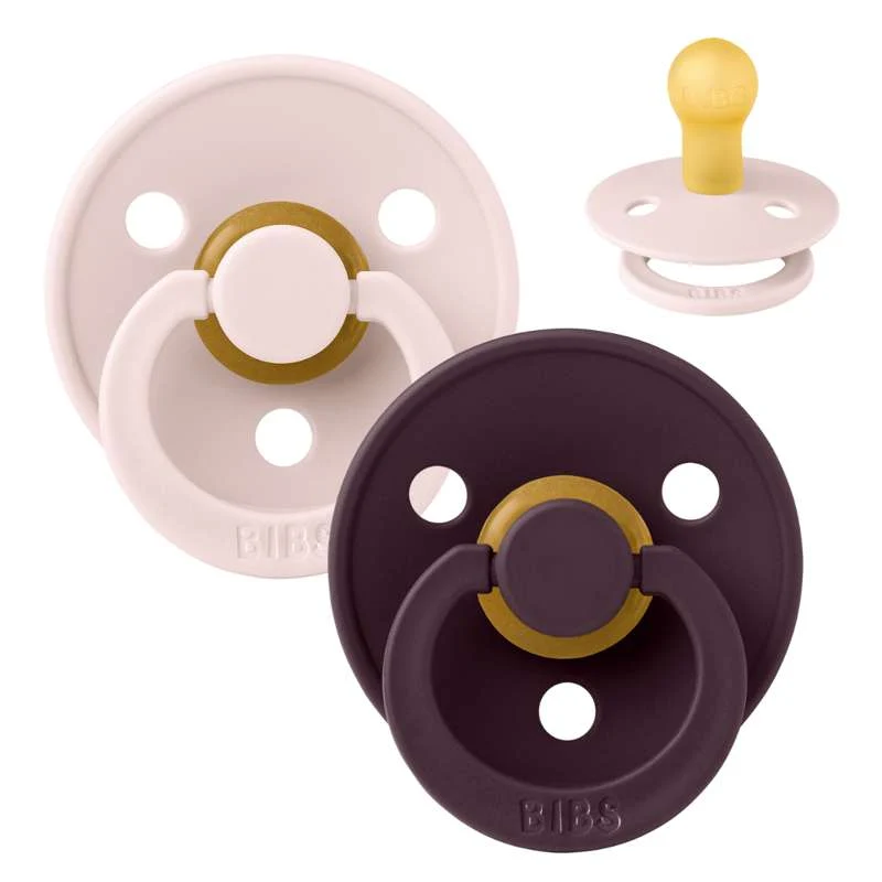 BIBS Round Colour pacifier - 2-Pack - sz. 1 - natural rubber - Petal/Plum