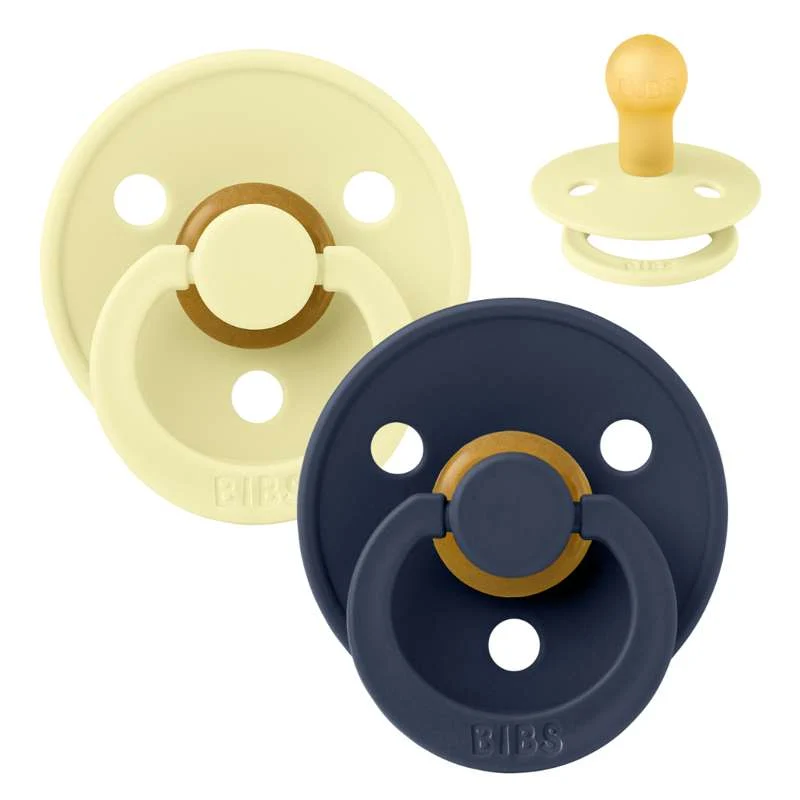 BIBS Round Colour pacifier - 2-Pack - sz. 1 - natural rubber - Luna/Deep Space