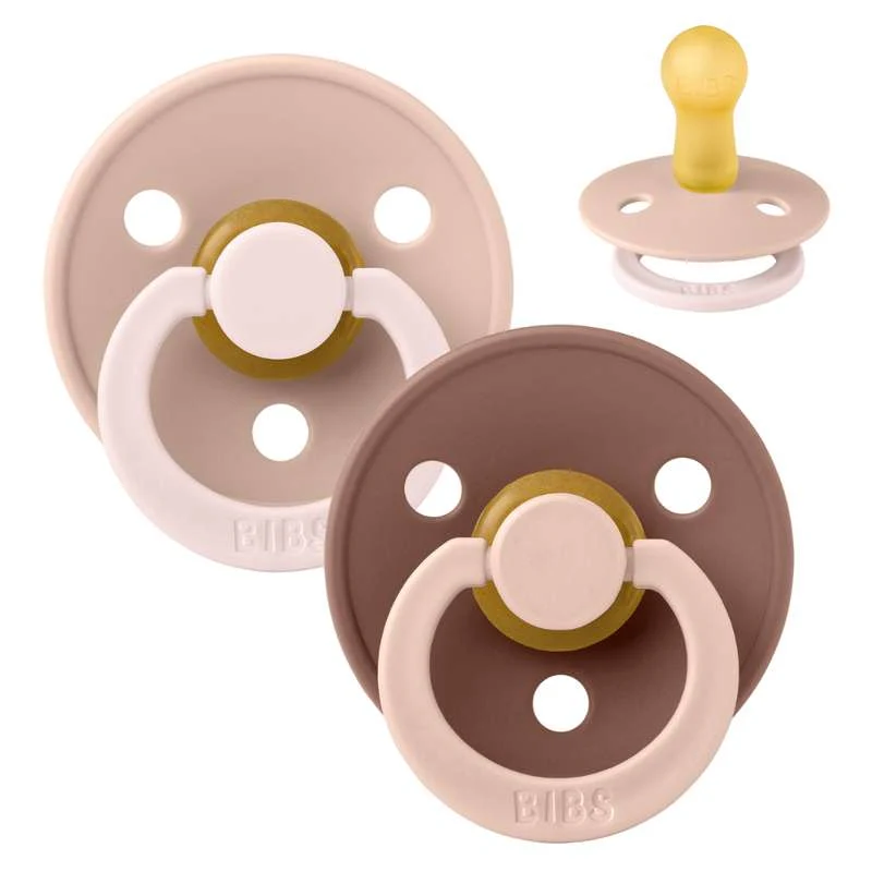 BIBS Round Colour Pacifier - Size 2 - Natural Rubber - Fusion Studio - Blush/Woodchuck Mix