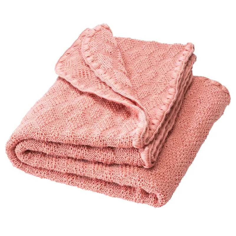 Disana Stickad Babyfilt - Merinoull - 80x100 cm. - Mjuk Rosa