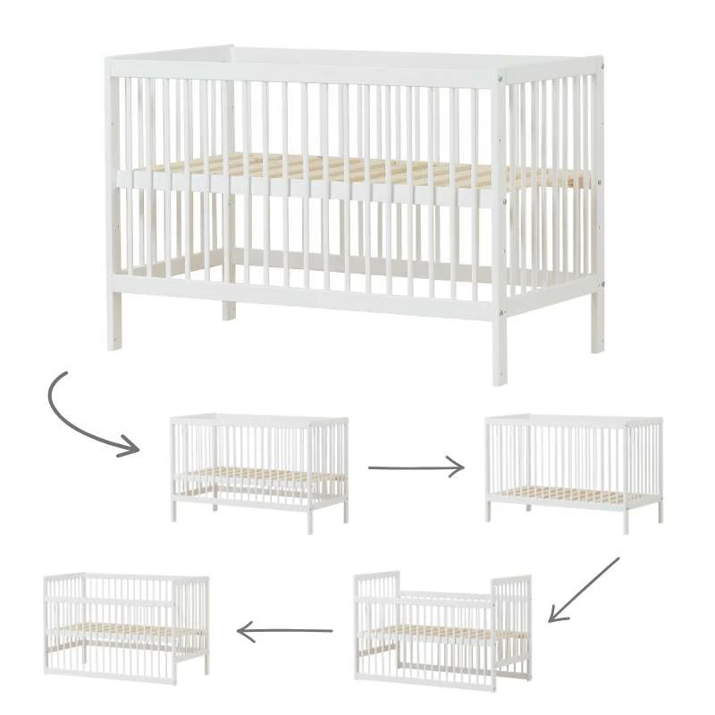 Hoppekids IDA-MARIE - Babysäng m. Justerbar Höjd och Sidopanel - Vit