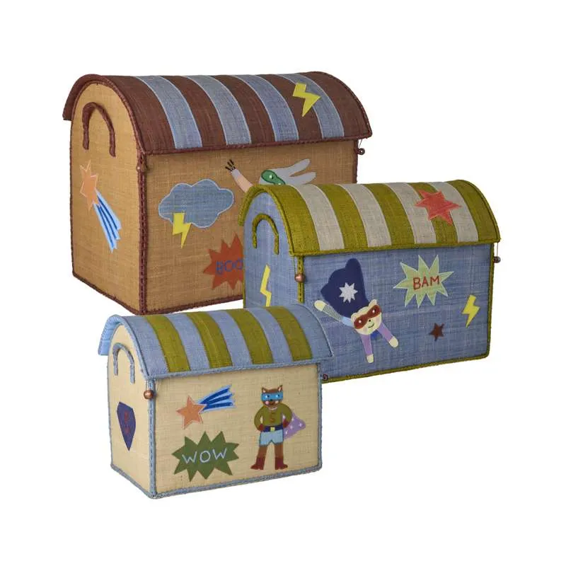 RICE Raffia Storage House - Hero - Blue - 3 pcs.