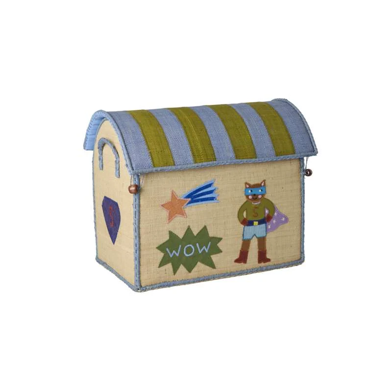 RICE Raffia Storage House - Hero - Blue - Small