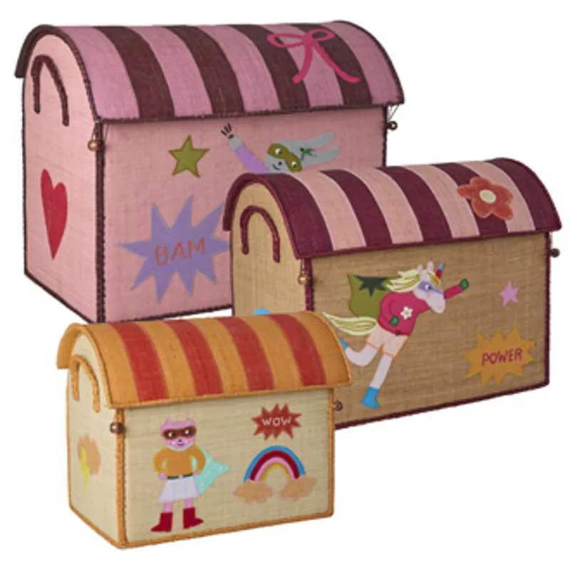 RICE Raffia Storage House - Hero - Pink - 3 pcs.