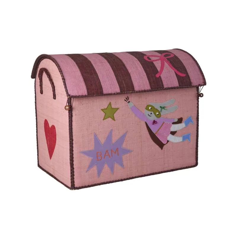 RICE Raffia Storage House - Hero - Pink - Large