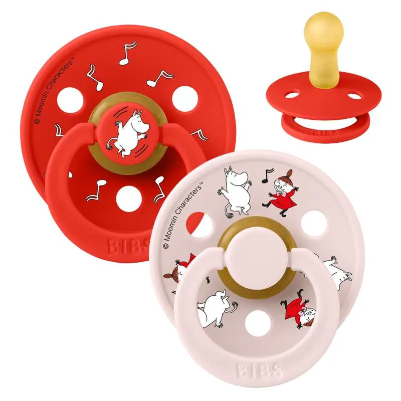 BIBS Rund Colour napp - 2-Pack - strl. 2 - naturgummi - Mumin - Dansande - Candy Apple Mix